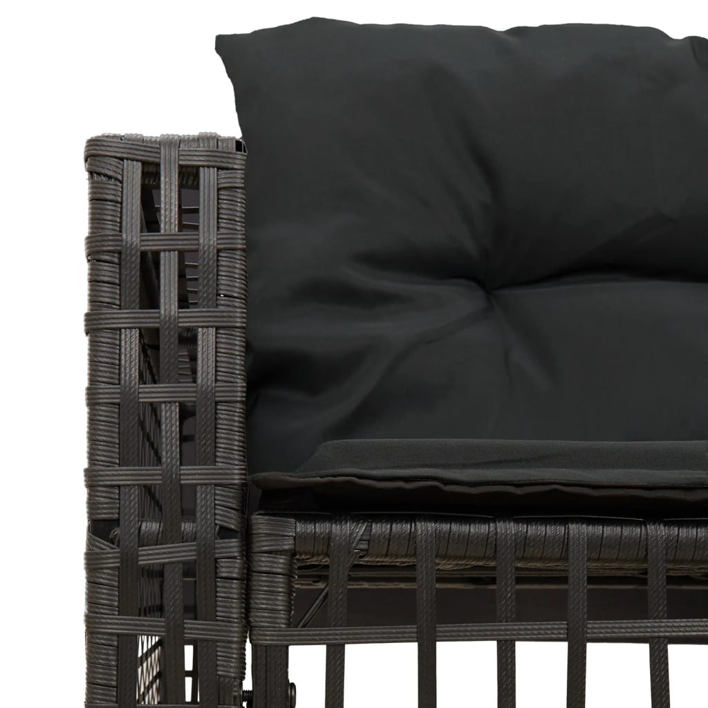 Divano da Giardino a L con Cuscini e Pouf Nero in Polyrattan