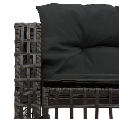 Divano da Giardino a L con Cuscini e Pouf Nero in Polyrattan
