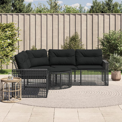 Divano da Giardino a L con Cuscini e Pouf Nero in Polyrattan | homemem39
