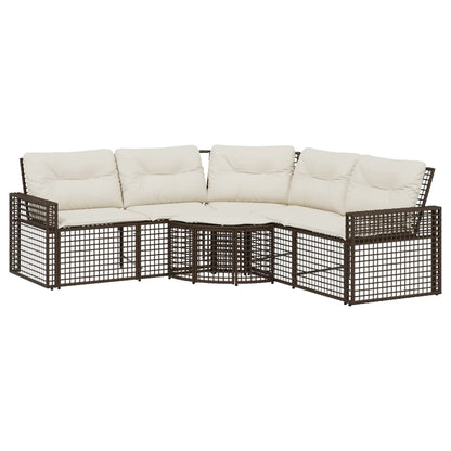 Divano da Giardino a L con Cuscini e Pouf Marrone in Polyrattan | homemem39