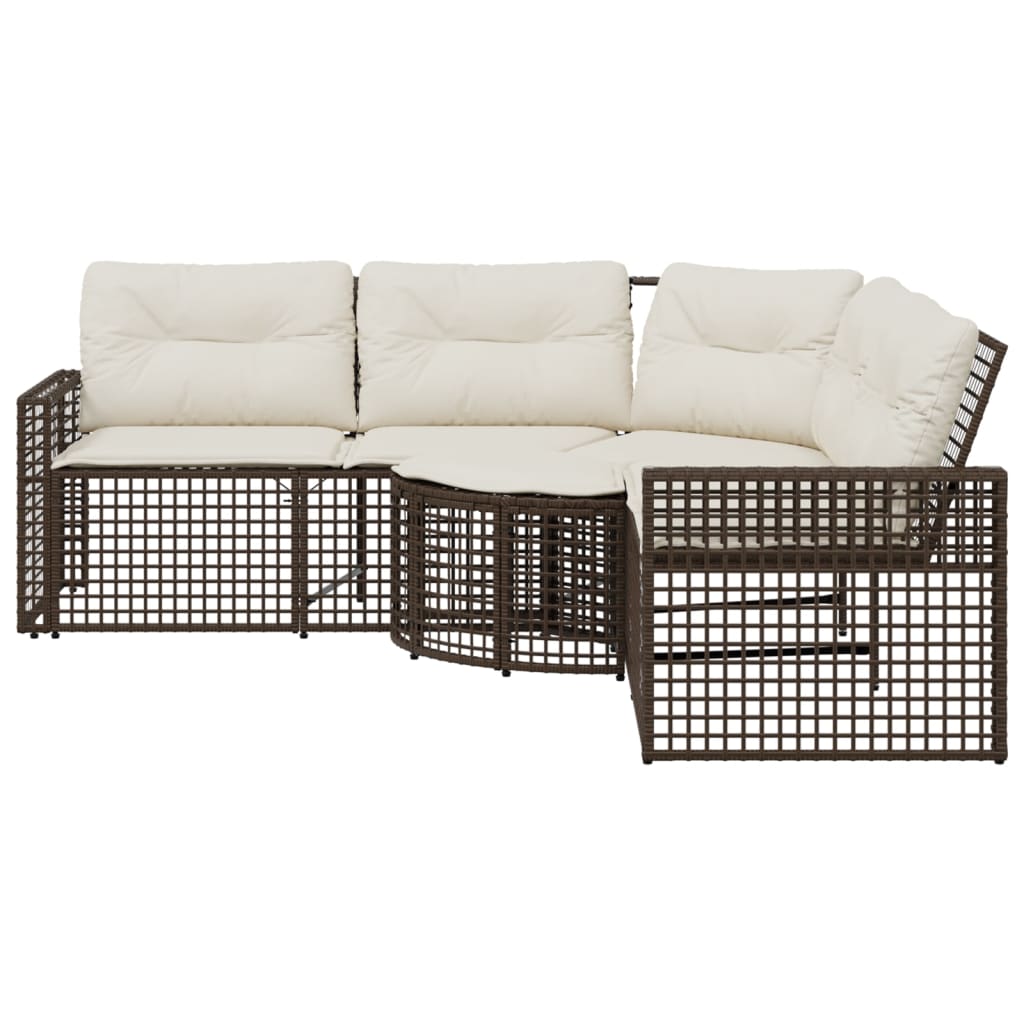 Divano da Giardino a L con Cuscini e Pouf Marrone in Polyrattan | homemem39