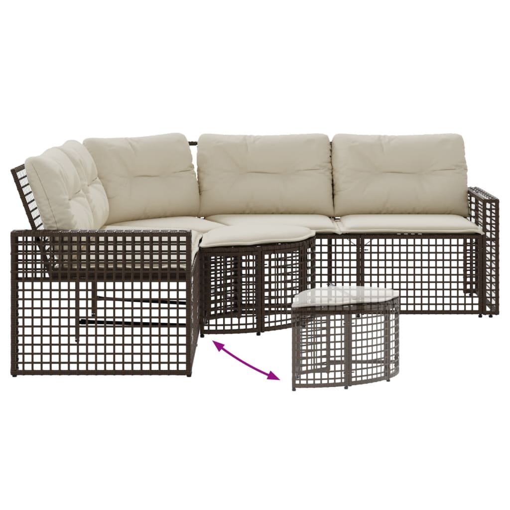 Divano da Giardino a L con Cuscini e Pouf Marrone in Polyrattan | homemem39