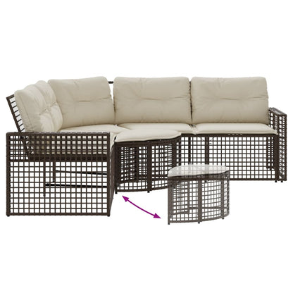 Divano da Giardino a L con Cuscini e Pouf Marrone in Polyrattan | homemem39