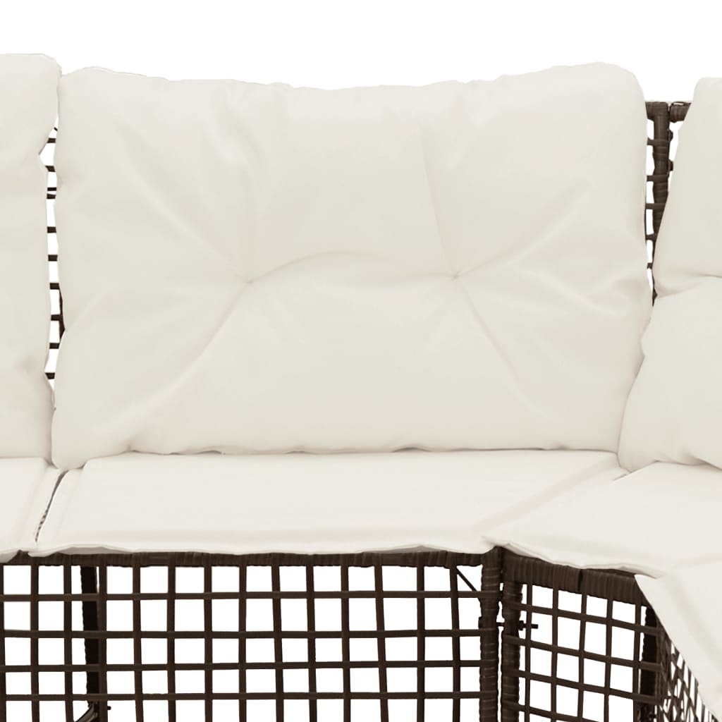 Divano da Giardino a L con Cuscini e Pouf Marrone in Polyrattan | homemem39