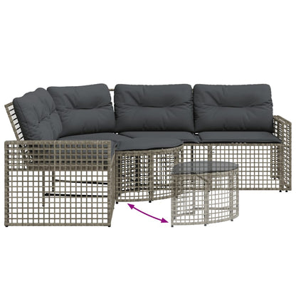 Divano da Giardino a L con Cuscini e Pouf Grigio in Polyrattan | homemem39