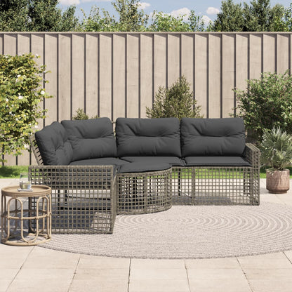 Divano da Giardino a L con Cuscini e Pouf Grigio in Polyrattan - homemem39