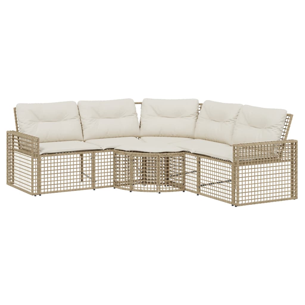 Divano da Giardino a L con Cuscini e Pouf Beige in Polyrattan | homemem39