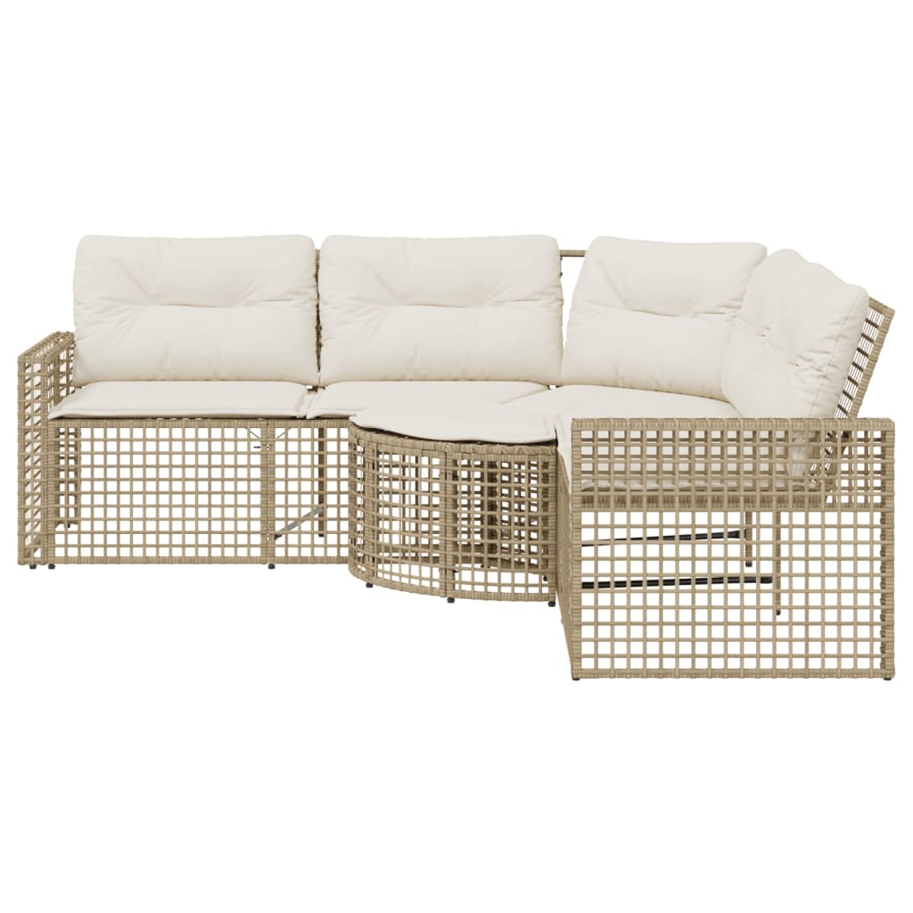 Divano da Giardino a L con Cuscini e Pouf Beige in Polyrattan | homemem39