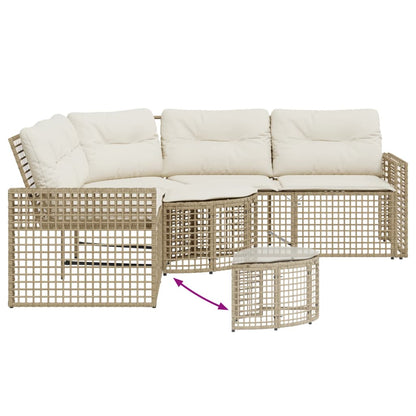 Divano da Giardino a L con Cuscini e Pouf Beige in Polyrattan