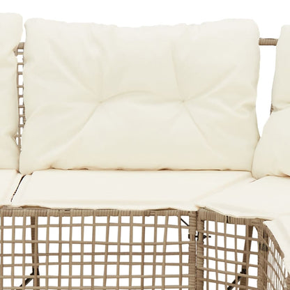 Divano da Giardino a L con Cuscini e Pouf Beige in Polyrattan