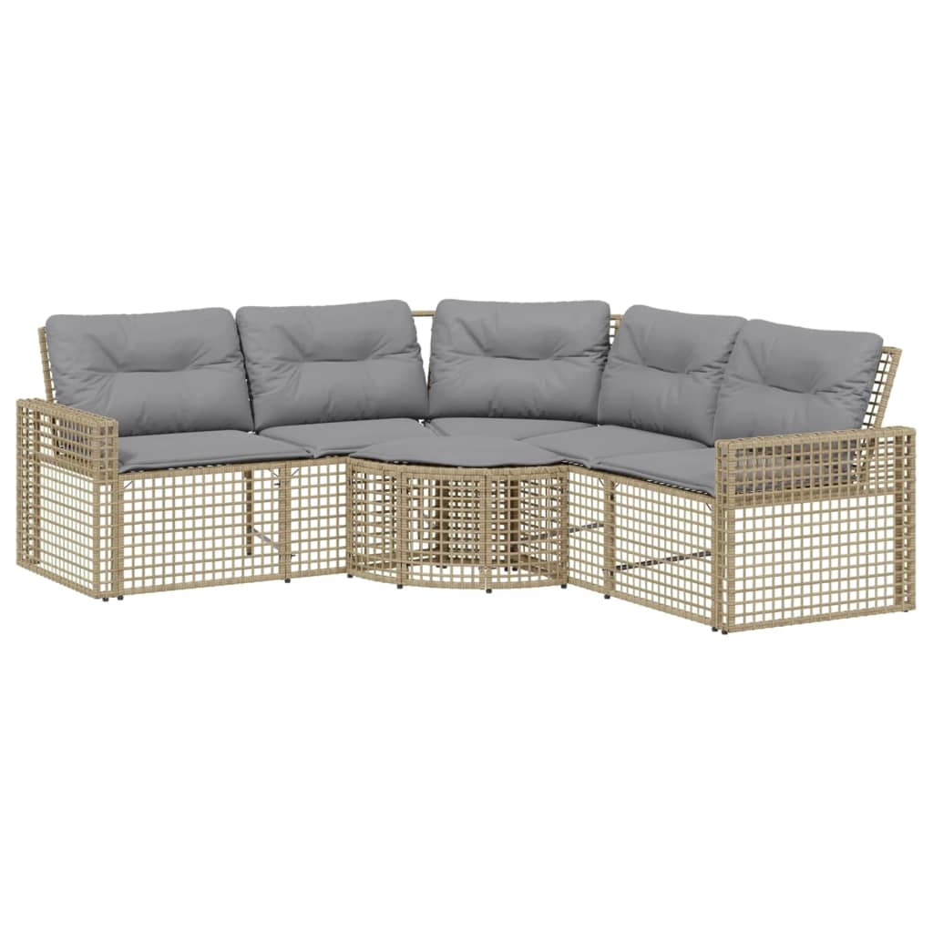 Divano da Giardino a L con Cuscini e Pouf Beige in Polyrattan | homemem39