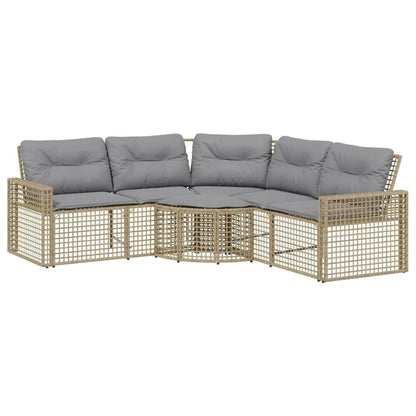 Divano da Giardino a L con Cuscini e Pouf Beige in Polyrattan | homemem39