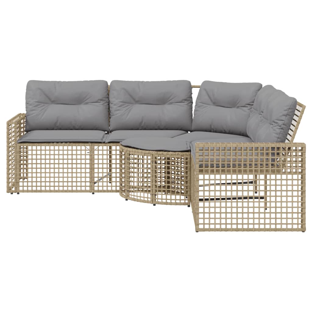 Divano da Giardino a L con Cuscini e Pouf Beige in Polyrattan | homemem39