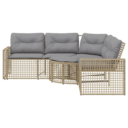 Divano da Giardino a L con Cuscini e Pouf Beige in Polyrattan | homemem39