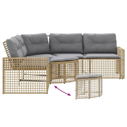 Divano da Giardino a L con Cuscini e Pouf Beige in Polyrattan