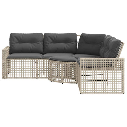 Divano da Giardino a L Cuscini e Pouf Grigio Chiaro Polyrattan | homemem39