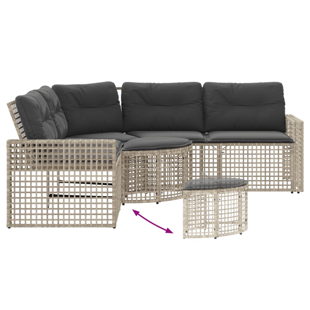 Divano da Giardino a L Cuscini e Pouf Grigio Chiaro Polyrattan | homemem39