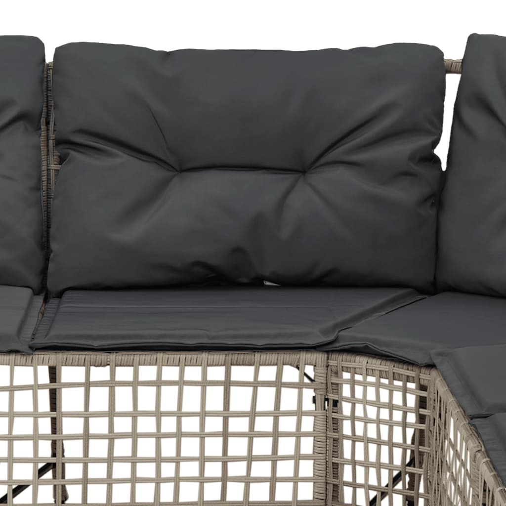 Divano da Giardino a L Cuscini e Pouf Grigio Chiaro Polyrattan