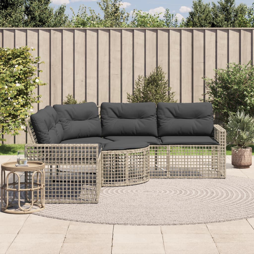 Divano da Giardino a L Cuscini e Pouf Grigio Chiaro Polyrattan | homemem39