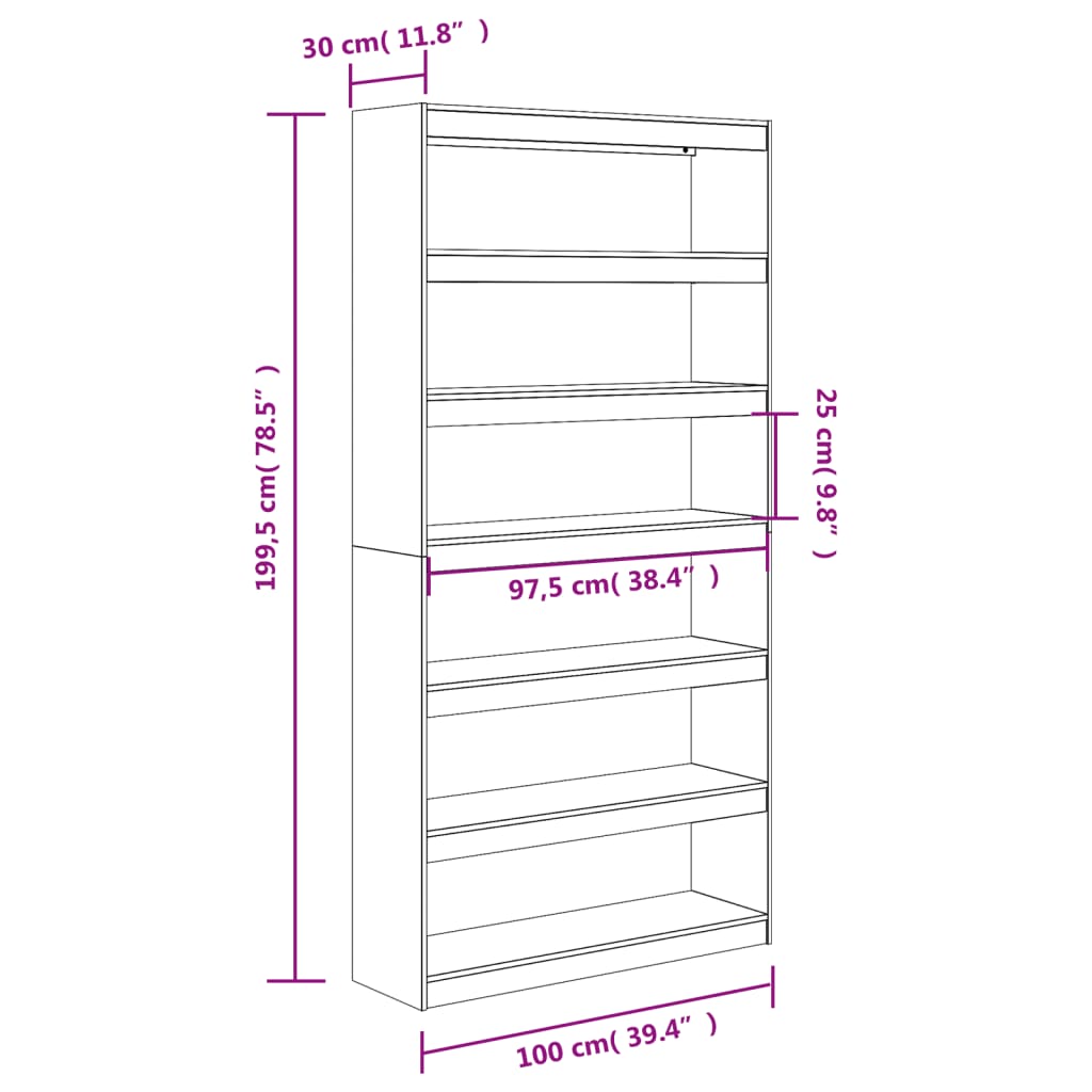 Libreria/Divisorio 100x30x199,5 cm in Legno Massello di Pino