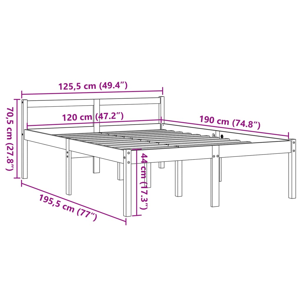 Letto per Anziani Marrone Cera 120x190cm Legno Massello di Pino - homemem39