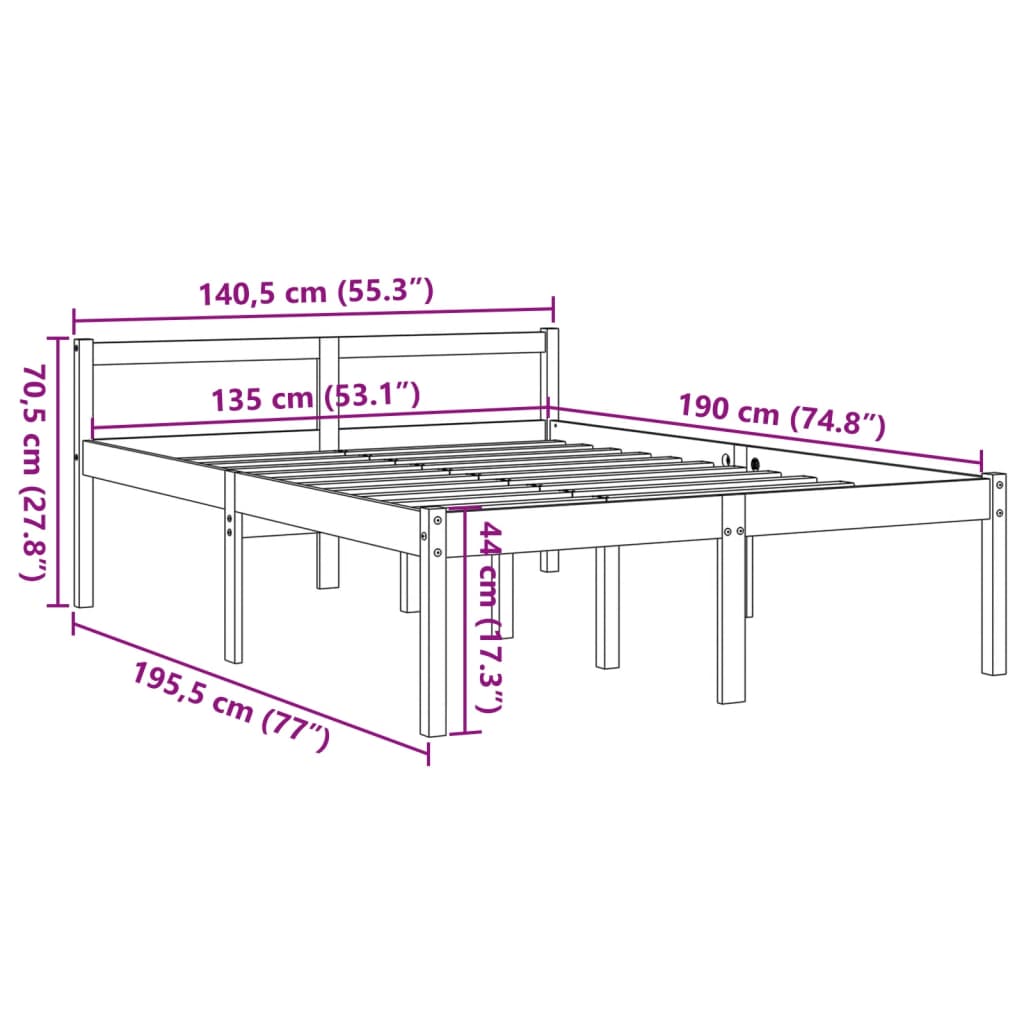 Letto per Anziani Marrone Cera 135x190 cm Legno Massello Pino