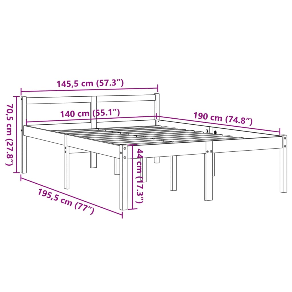 Letto per Anziani Marrone Cera 140x190 cm Legno Massello Pino - homemem39
