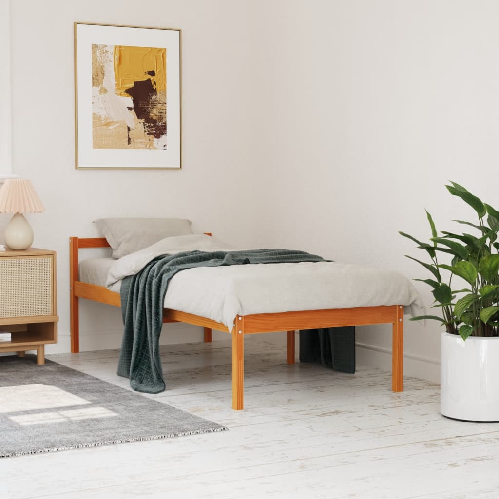 Letto per Anziani Marrone Cera 90x200 cm Legno Massello di Pino