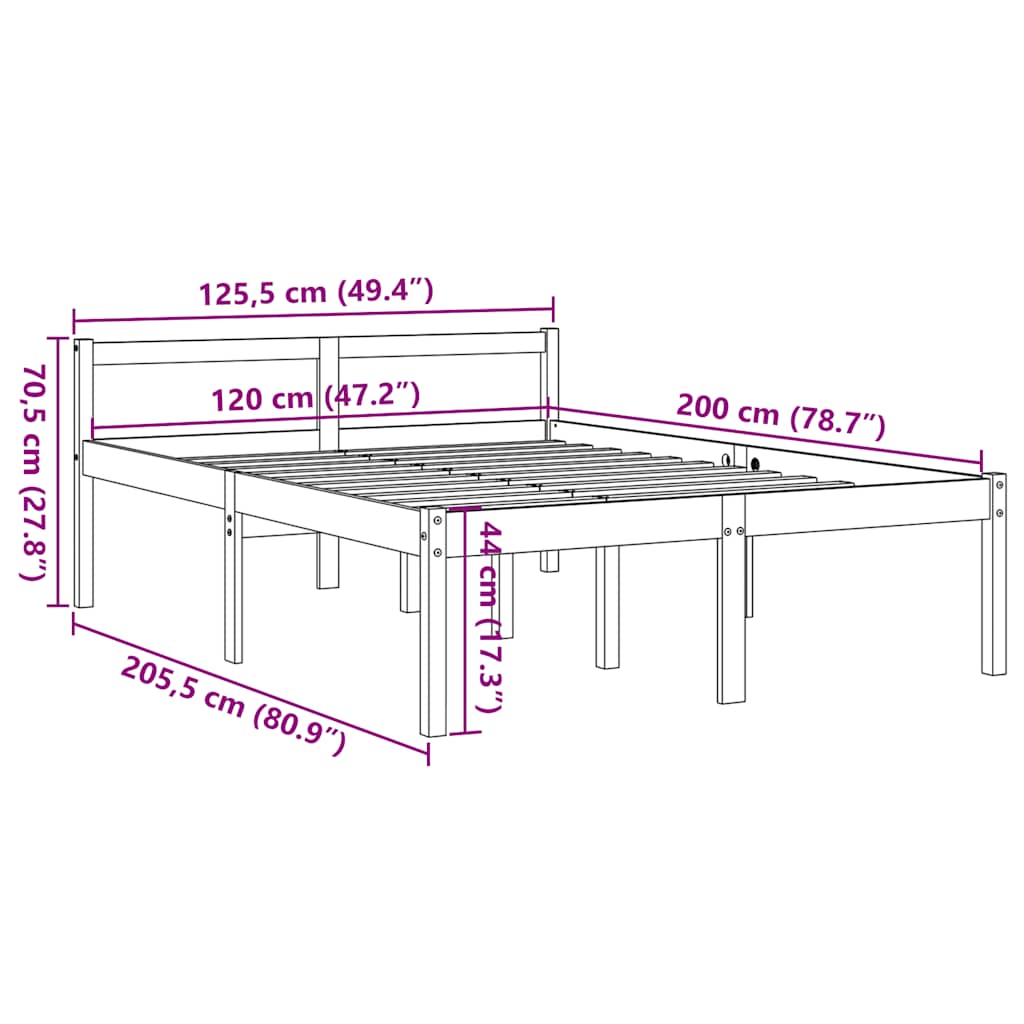 Letto per Anziani Marrone Cera 120x200cm Legno Massello di Pino