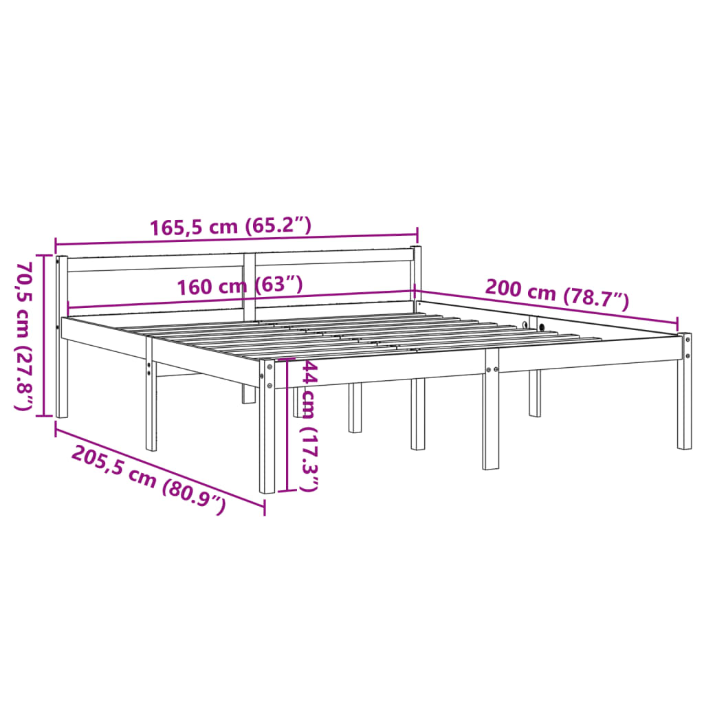 Letto per Anziani Marrone Cera 160x200cm Legno Massello di Pino