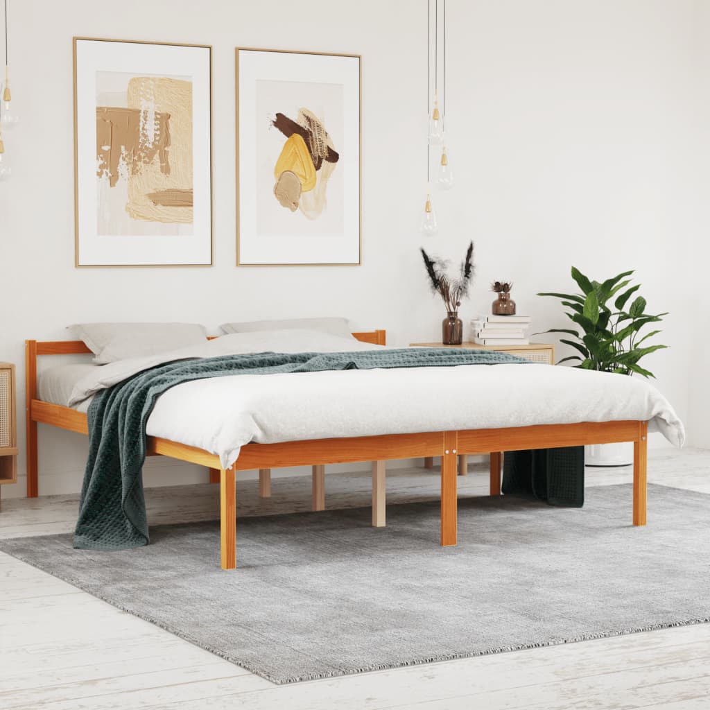 Letto per Anziani Marrone Cera 160x200cm Legno Massello di Pino
