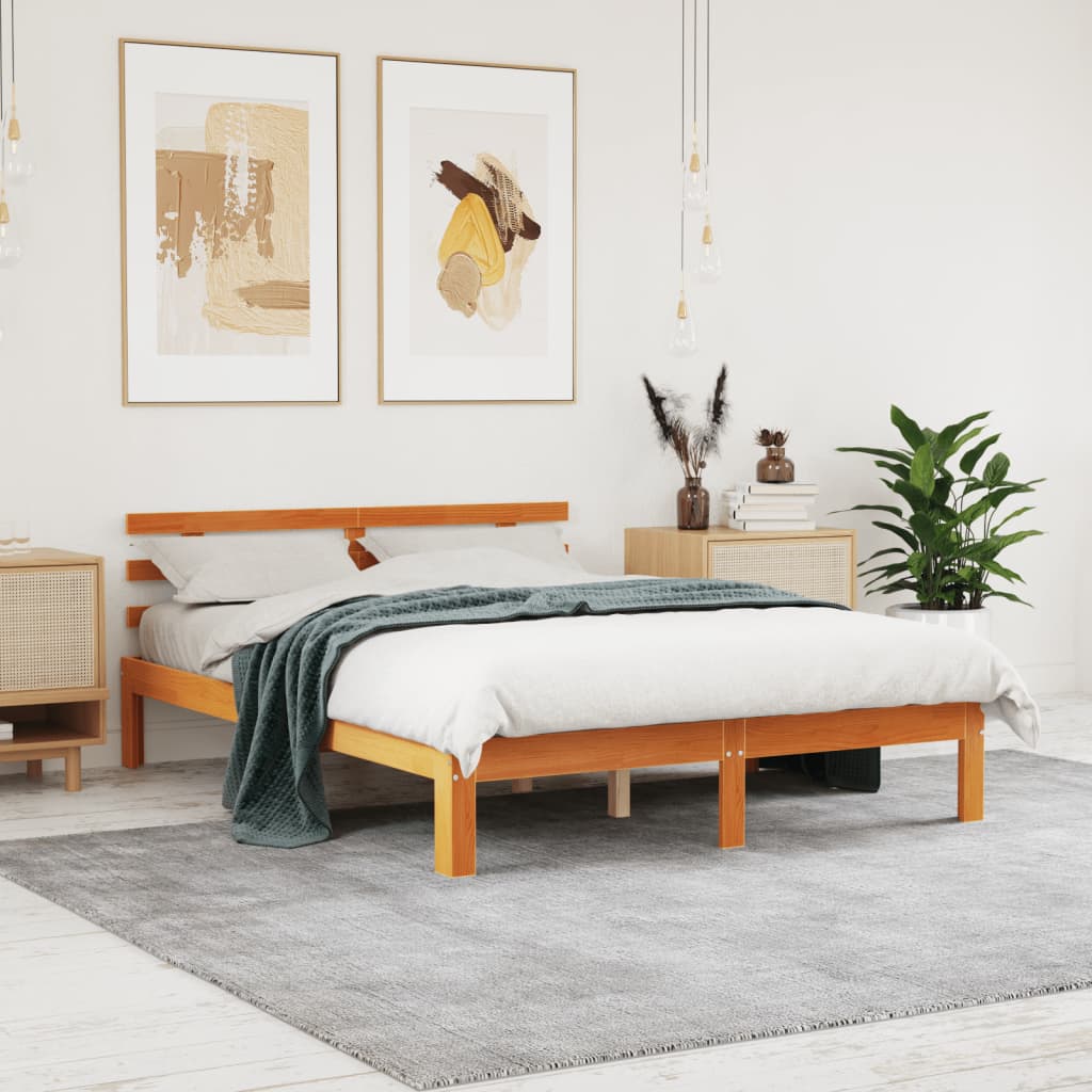 Letto senza Materasso Marrone Cera 140x190 cm in Legno di Pino - homemem39