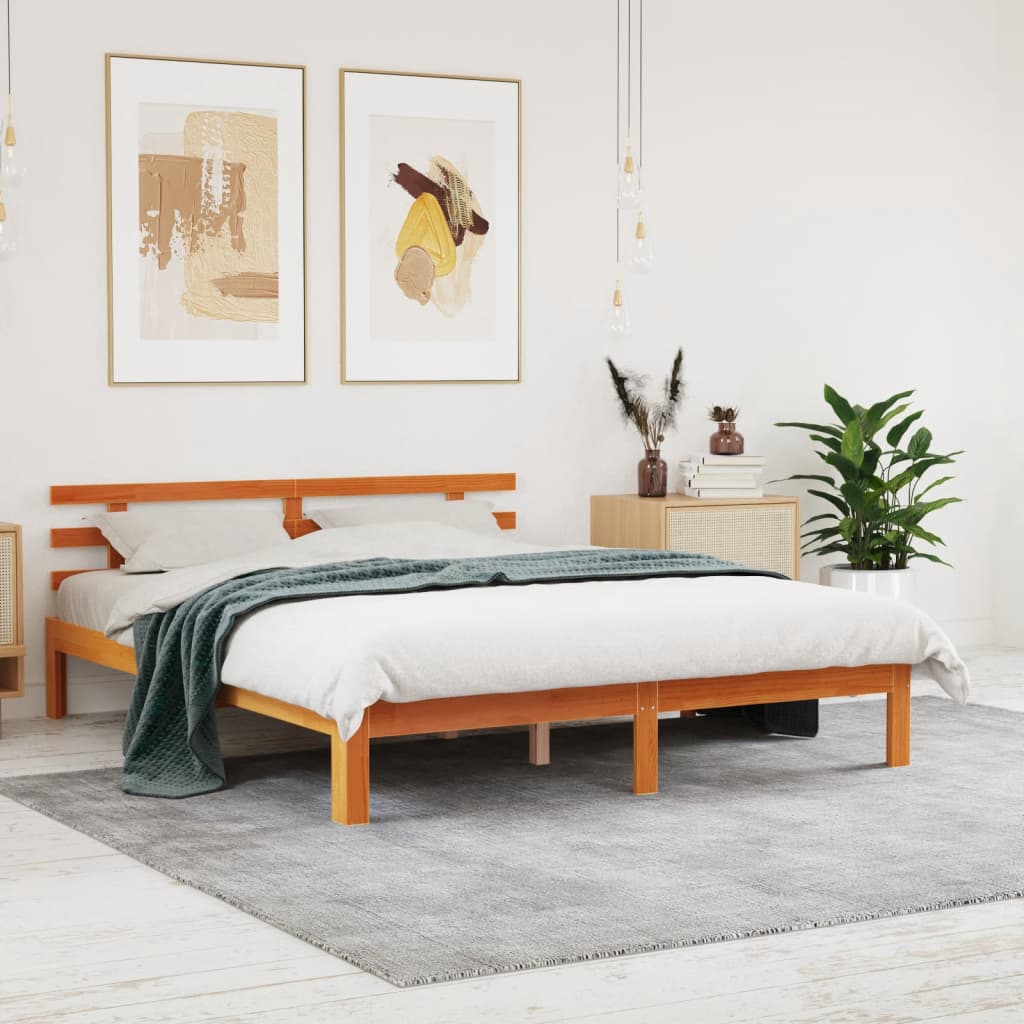 Letto senza Materasso Marrone Cera 150x200 cm in Legno di Pino - homemem39