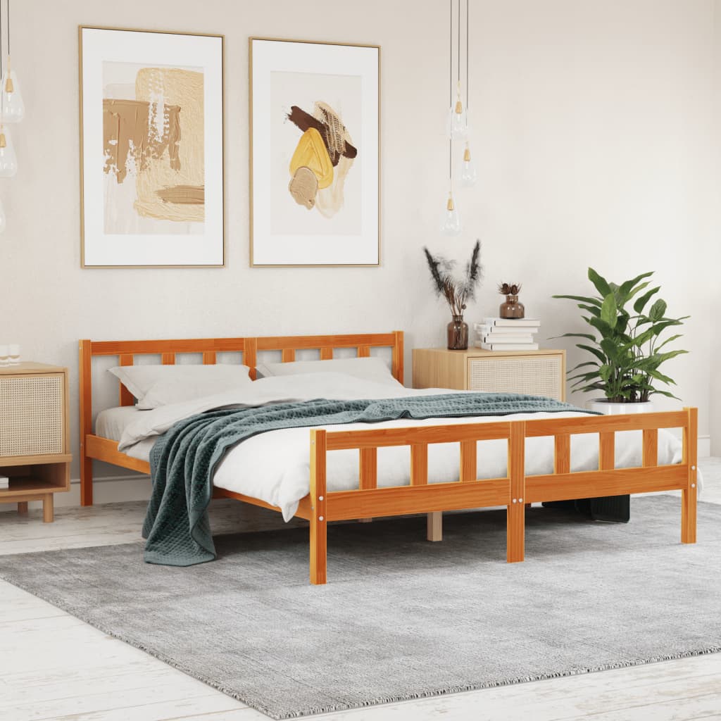 Letto senza Materasso Marrone Cera 150x200 cm in Legno di Pino - homemem39