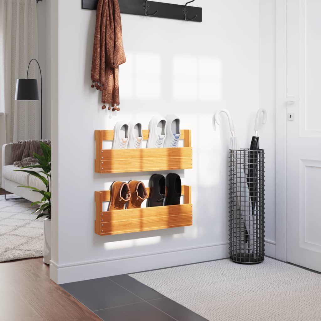 Scarpiere a Parete 2 pz Marrone Cera Legno Massello di Pino - homemem39