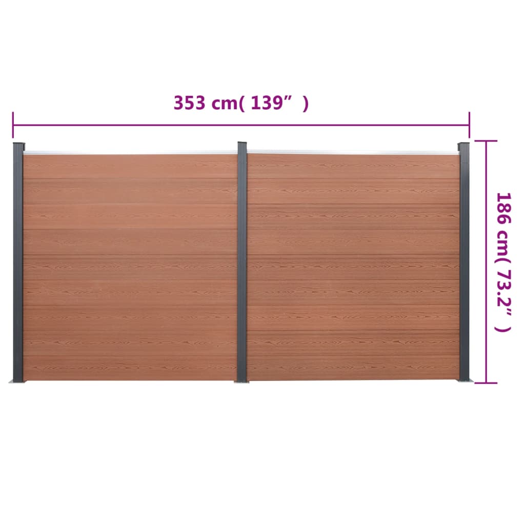 Set Pannello di Recinzione Marrone 353x186 cm in WPC - homemem39