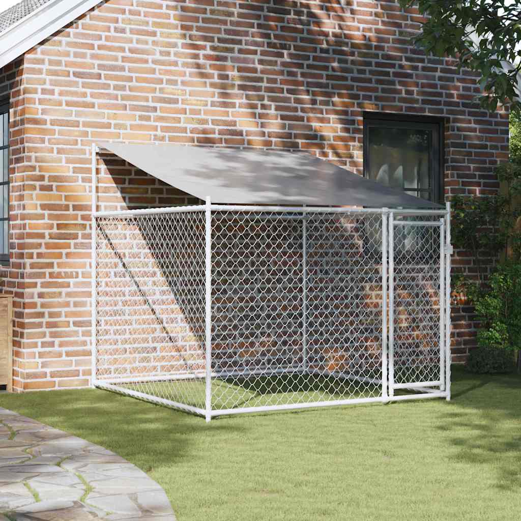 Gabbia Cani con Tetto e Porta Grigia 2x2x2 m in Acciaio Zincato | homemem39