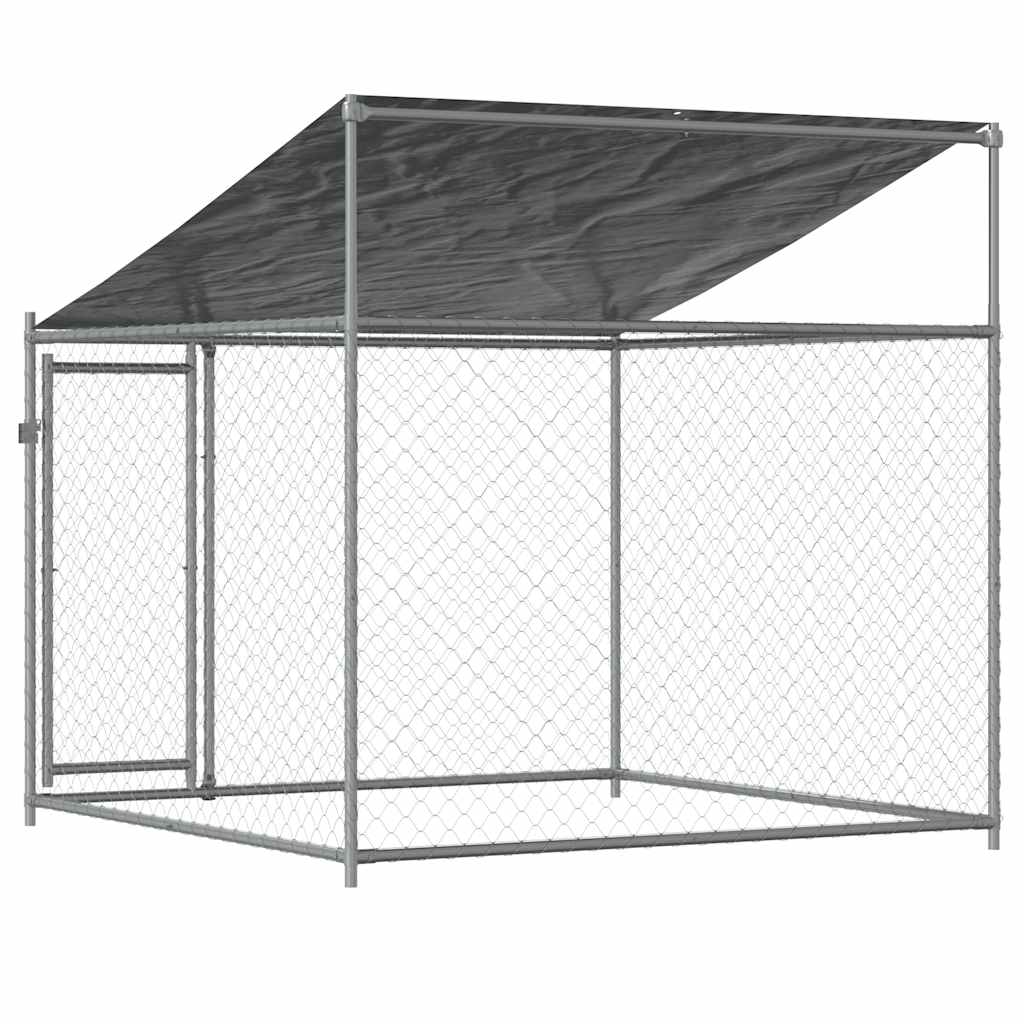 Gabbia Cani con Tetto e Porta Grigia 2x2x2 m in Acciaio Zincato | homemem39