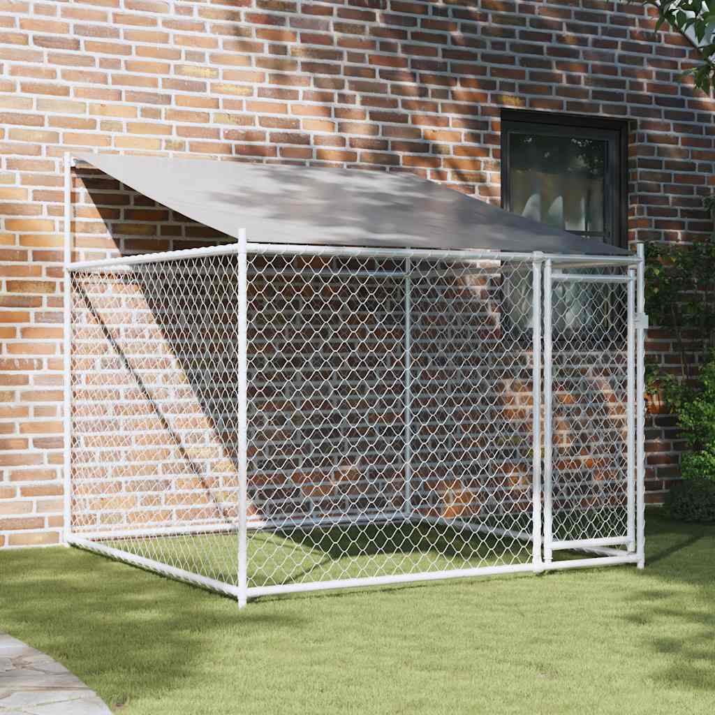 Gabbia Cani con Tetto e Porta Grigia 2x2x2 m in Acciaio Zincato | homemem39