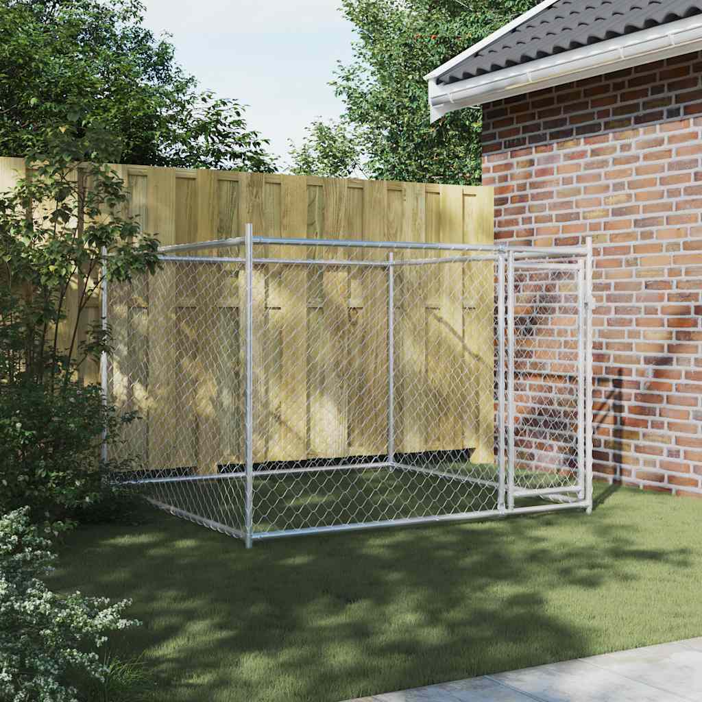 Gabbia per Cani con Porta Grigia 2x2x1,5 m in Acciaio Zincato | homemem39
