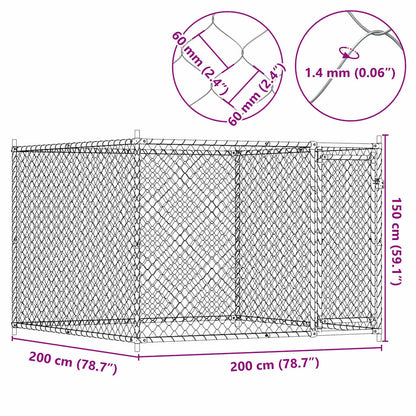 Gabbia per Cani con Porta Grigia 2x2x1,5 m in Acciaio Zincato | homemem39