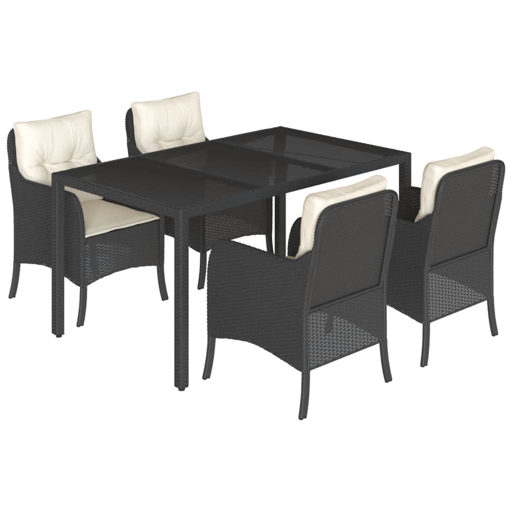 Set da Pranzo da Giardino 5 pz Nero con Cuscini in Polyrattan - homemem39