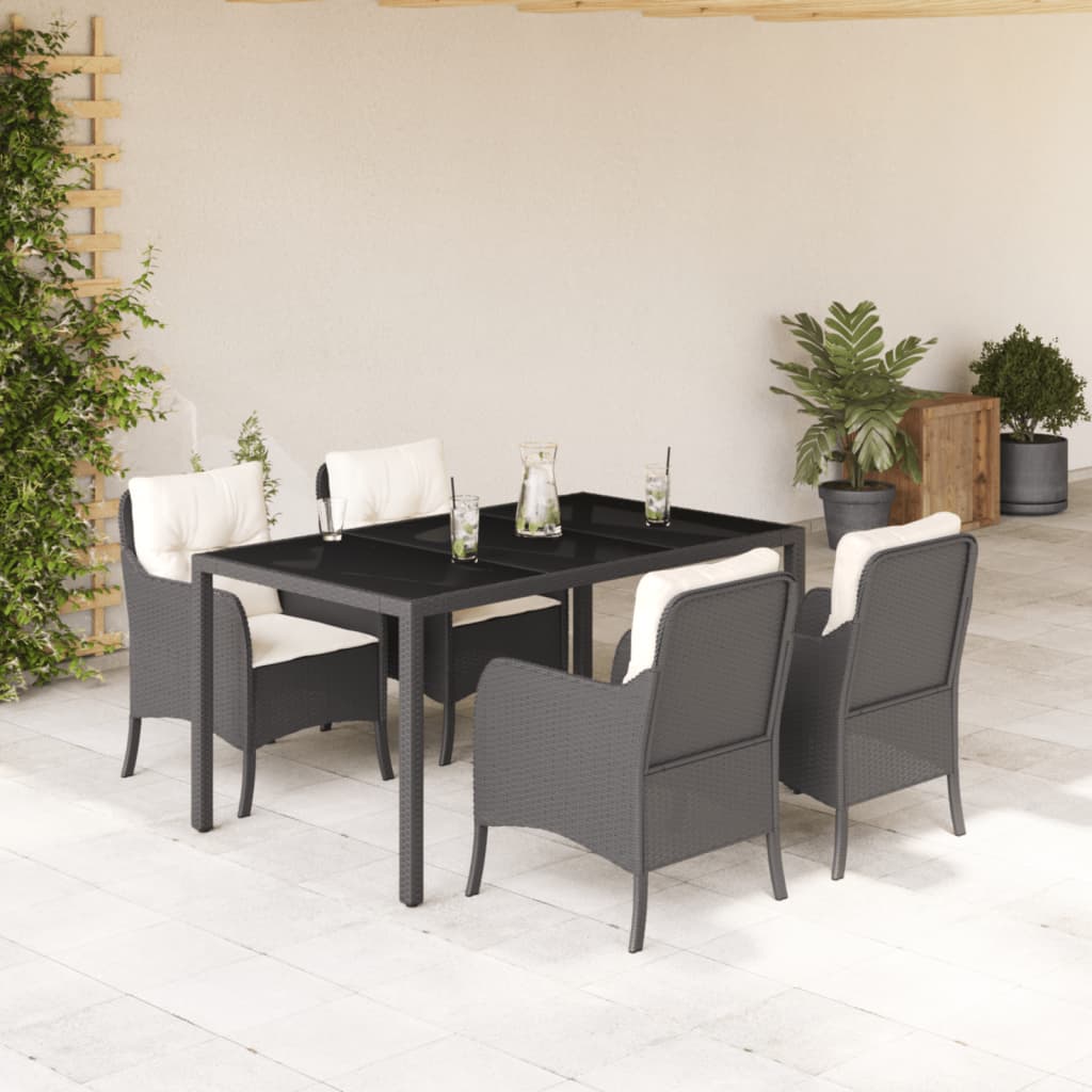 Set da Pranzo da Giardino 5 pz Nero con Cuscini in Polyrattan - homemem39