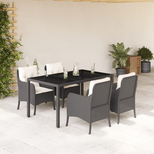 Set da Pranzo da Giardino 5 pz Nero con Cuscini in Polyrattan - homemem39