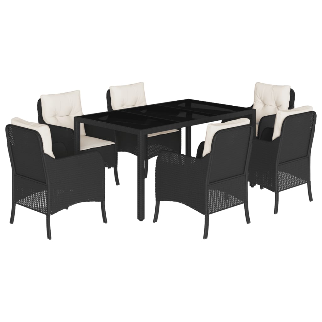 Set da Pranzo da Giardino 7 pz Nero con Cuscini in Polyrattan - homemem39
