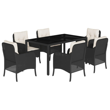 Set da Pranzo da Giardino 7 pz Nero con Cuscini in Polyrattan - homemem39