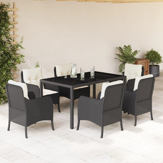 Set da Pranzo da Giardino 7 pz Nero con Cuscini in Polyrattan - homemem39