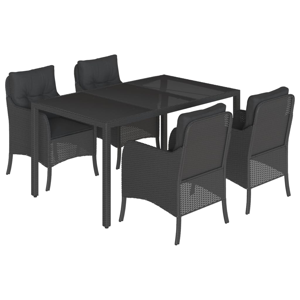 Set da Pranzo da Giardino 5 pz Nero con Cuscini in Polyrattan - homemem39