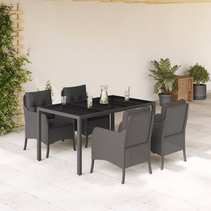 Set da Pranzo da Giardino 5 pz Nero con Cuscini in Polyrattan - homemem39