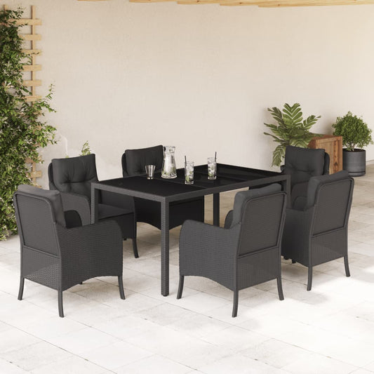 Set da Pranzo da Giardino 7 pz Nero con Cuscini in Polyrattan - homemem39